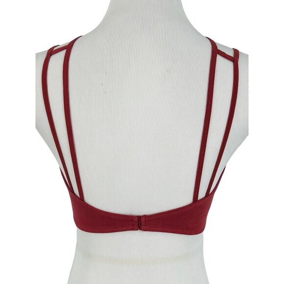 NWT Boutique Strappy Burnt Red Geometric Cutout Cage Front Crop Top Bralette - Picture 6 of 16
